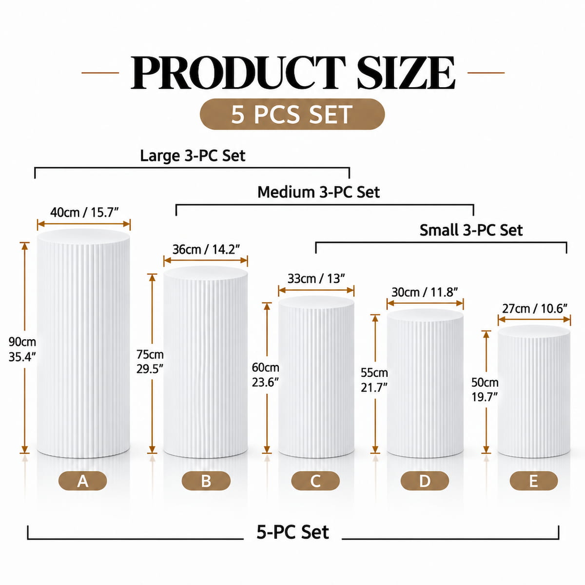 3-Piece White Ribbed Metal Dessert Pedestal Set 
