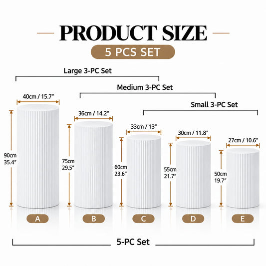 3-Piece White Ribbed Metal Dessert Pedestal Set 