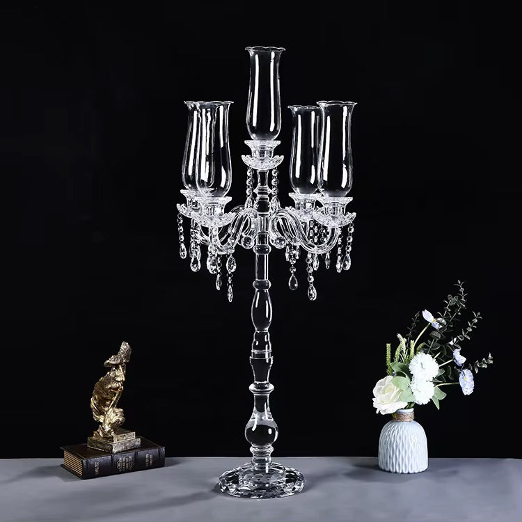 5 Arm 40" Crystal Glass Candelabra Party Candle Holders