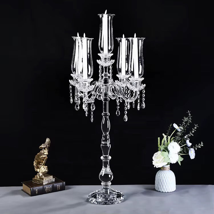 5 Arm 40" Crystal Glass Candelabra Party Candle Holders