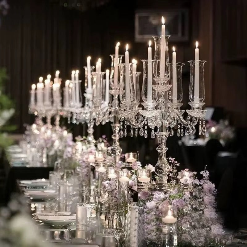 5 Arm 40" Crystal Glass Candelabra Party Candle Holders