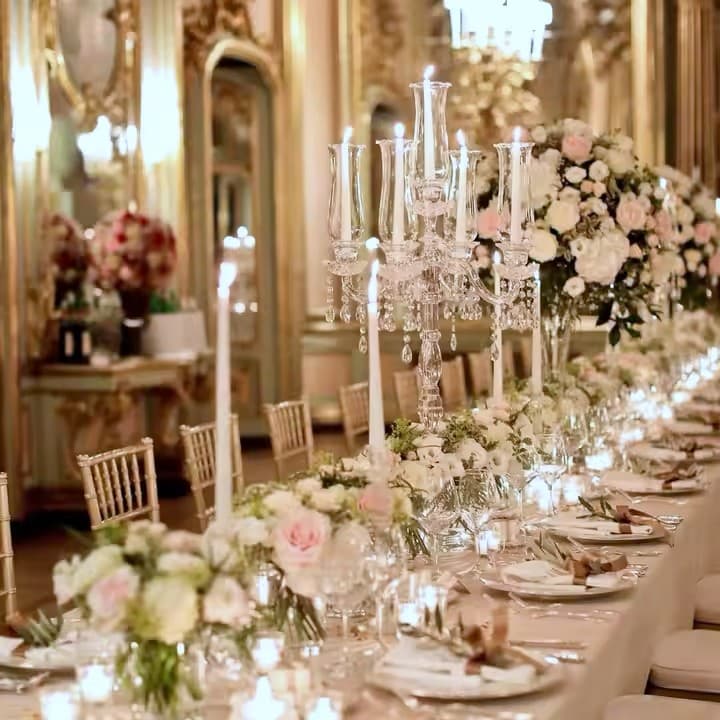 5 Arm 40" Crystal Glass Candelabra Party Candle Holders