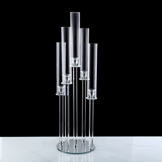 5 Arm 36" Crystal Glass Candle holder Candelabra