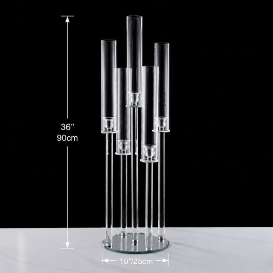 5 Arm 36" Crystal Glass Candle holder Candelabra
