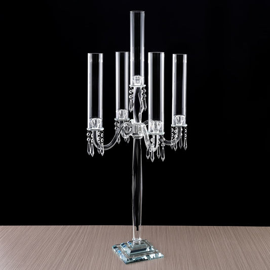 5 Arm 40" Crystal Glass Candelabras Party Candle Holders