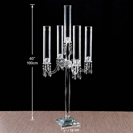5 Arm 40" Crystal Glass Candelabras Party Candle Holders
