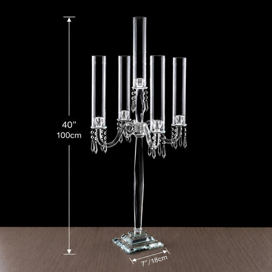 5 Arm 40" Crystal Glass Candelabras Party Candle Holders