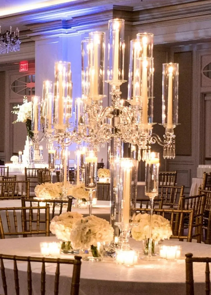 5 Arm 40" Crystal Glass Candelabras Party Candle Holders
