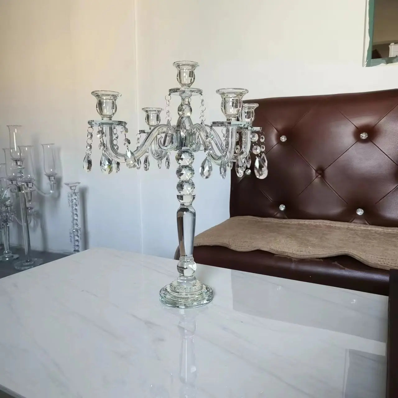 5 Arm 20" Crystal glass Party Candle Holders