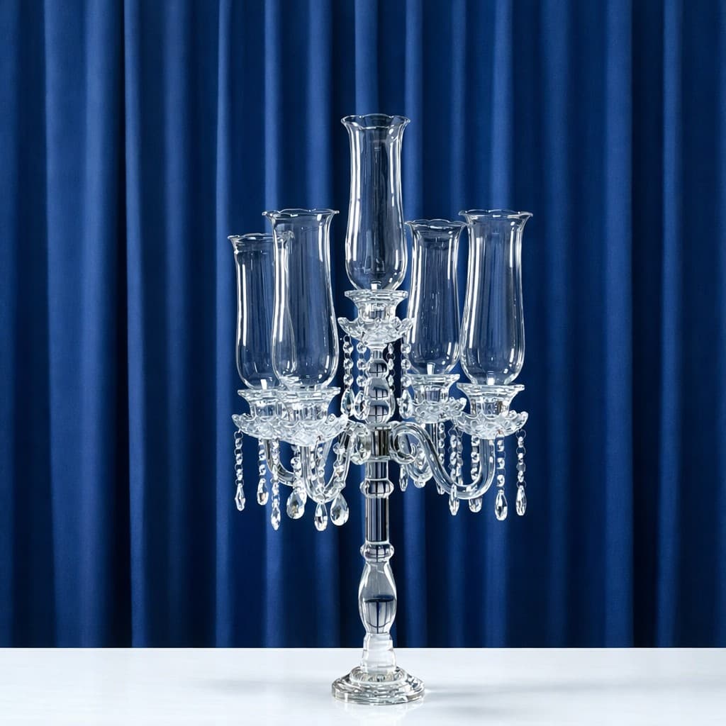 5 Arm 28.4" Crystal Glass Candelabra Party Candle Holders