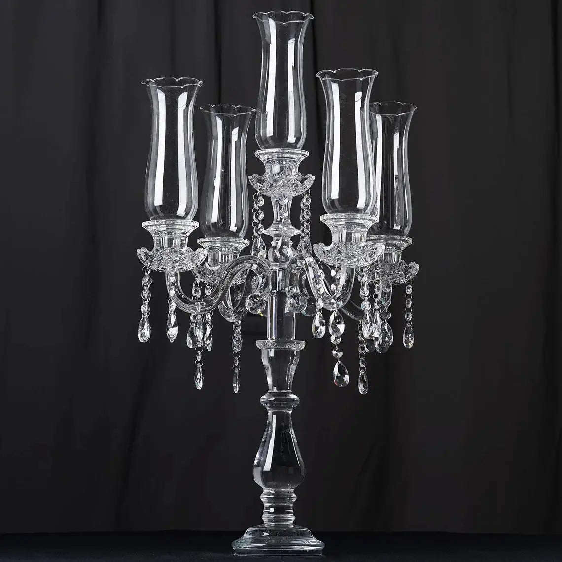 5-Arm 32 Inch Tall Crystal Glass Candelabra with Roman Column