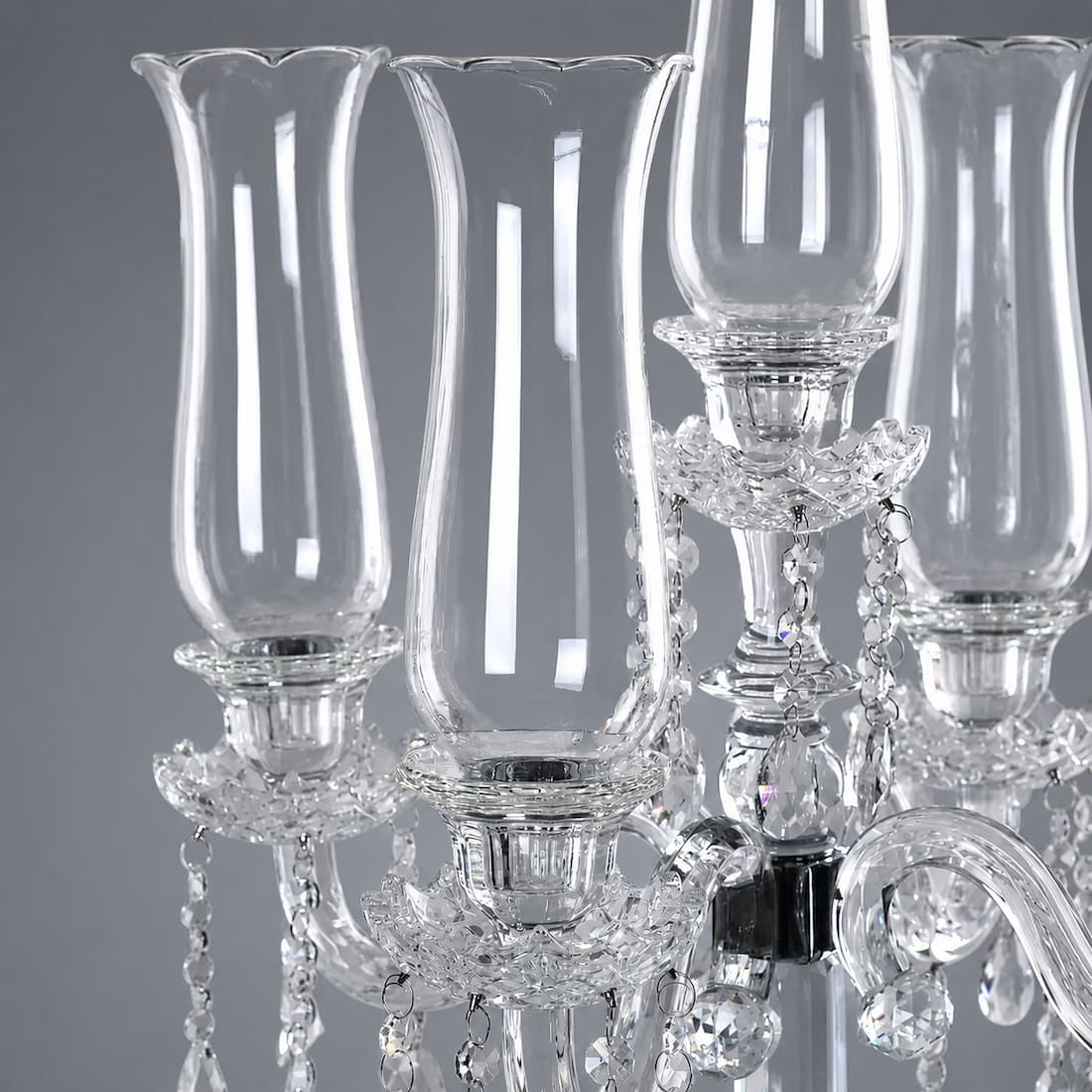 5-Arm 32 Inch Tall Crystal Glass Candelabra with Roman Column