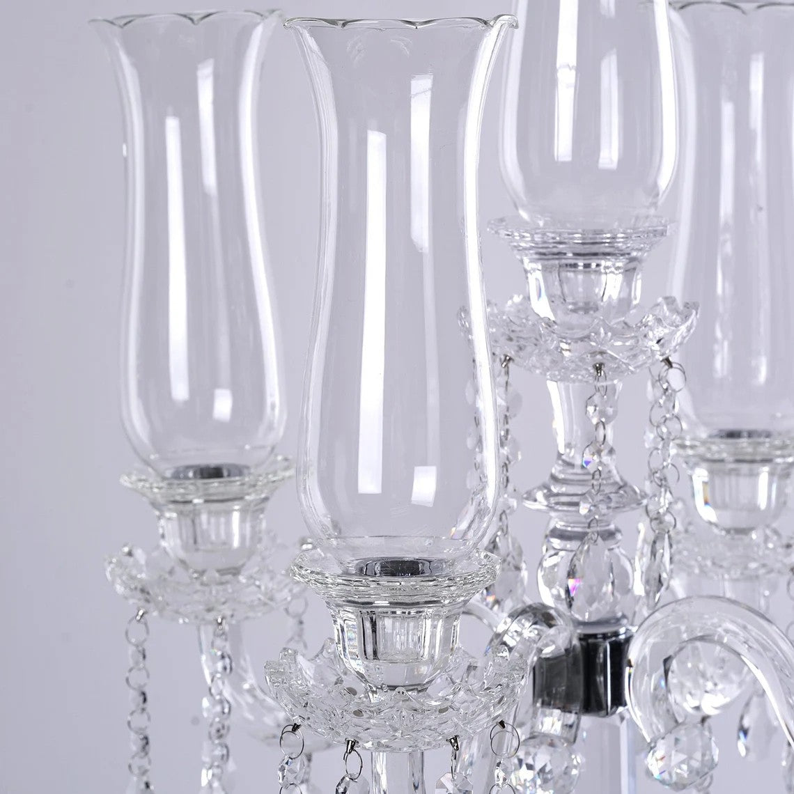 5-Arm 32 Inch Tall Crystal Glass Candelabra with Roman Column