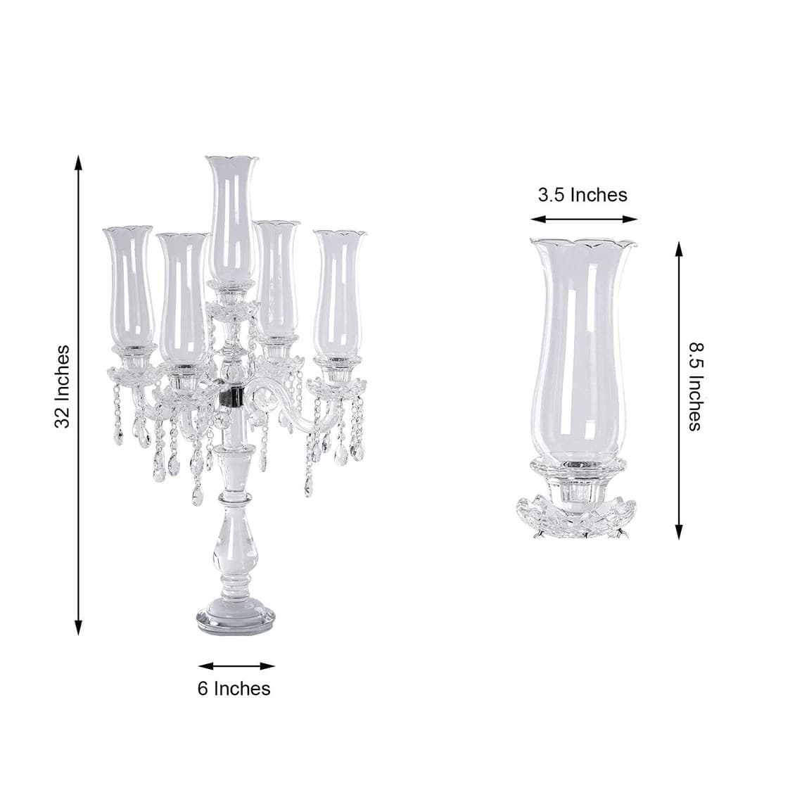 5-Arm 32 Inch Tall Crystal Glass Candelabra with Roman Column