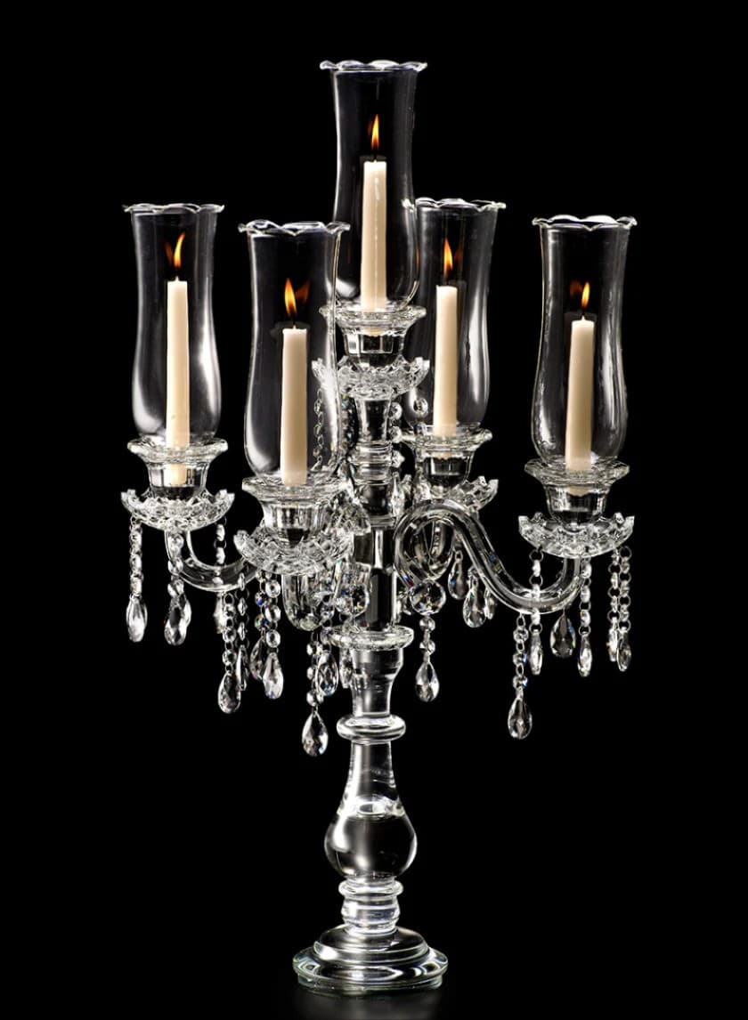 5-Arm 32 Inch Tall Crystal Glass Candelabra with Roman Column