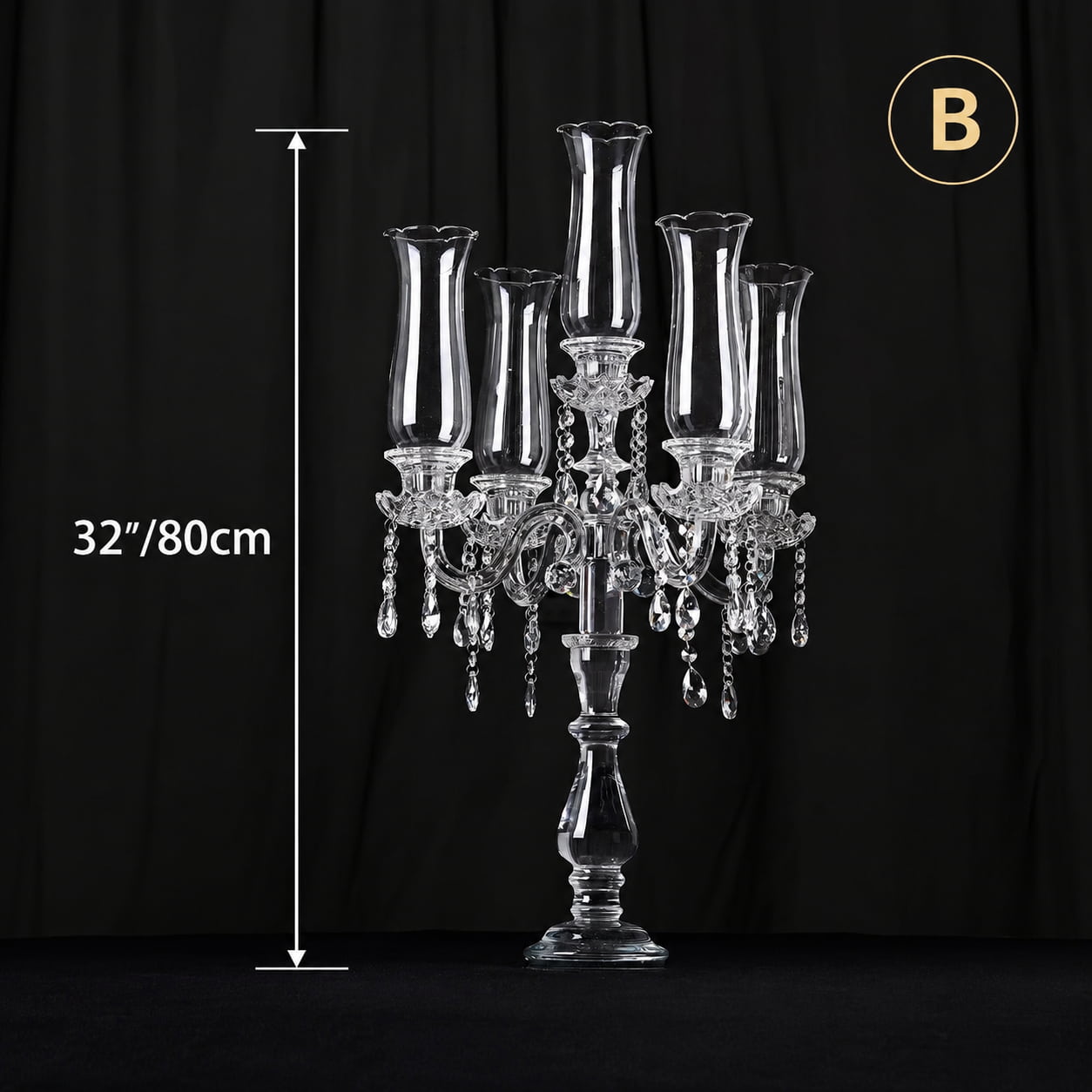 5-Arm 32 Inch Tall Crystal Glass Candelabra with Roman Column