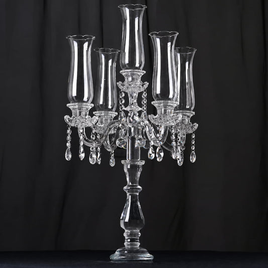 5-Arm 32 Inch Tall Crystal Glass Candelabra with Roman Column