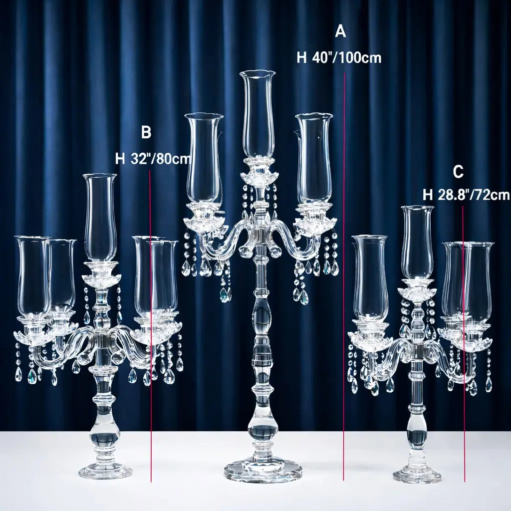 5 Arm 40" Crystal Glass Candelabra Party Candle Holders