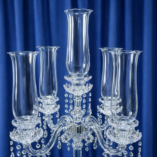 5 Arm 40" Crystal Glass Candelabra Party Candle Holders