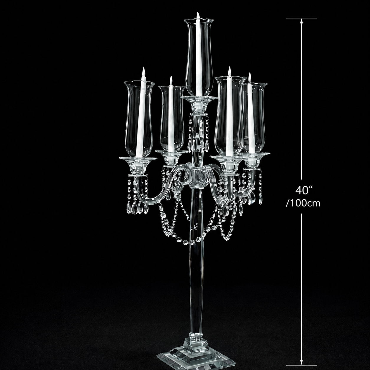 5 Arm 40" Crystal Glass Candelabra Tabletop Centerpieces