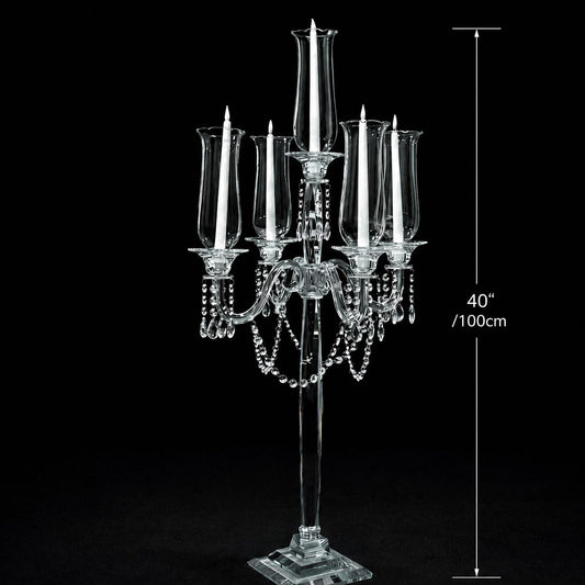 5 Arm 40" Crystal Glass Candelabra Tabletop Centerpieces