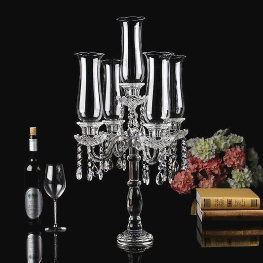5 Arm 28.4" Crystal Glass Candelabra Party Candle Holders