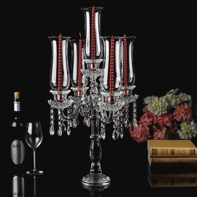 5 Arm 28.4" Crystal Glass Candelabra Party Candle Holders