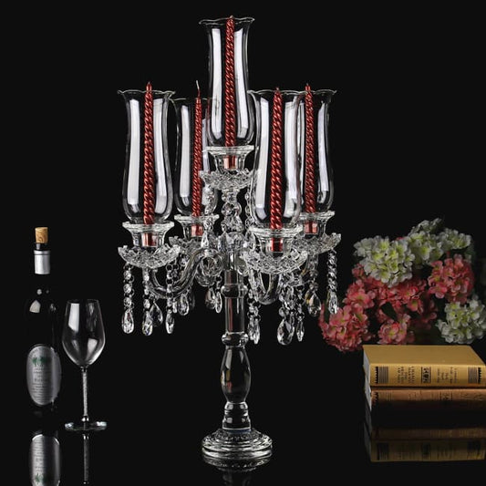 5 Arm 28.4" Crystal Glass Candelabra Party Candle Holders
