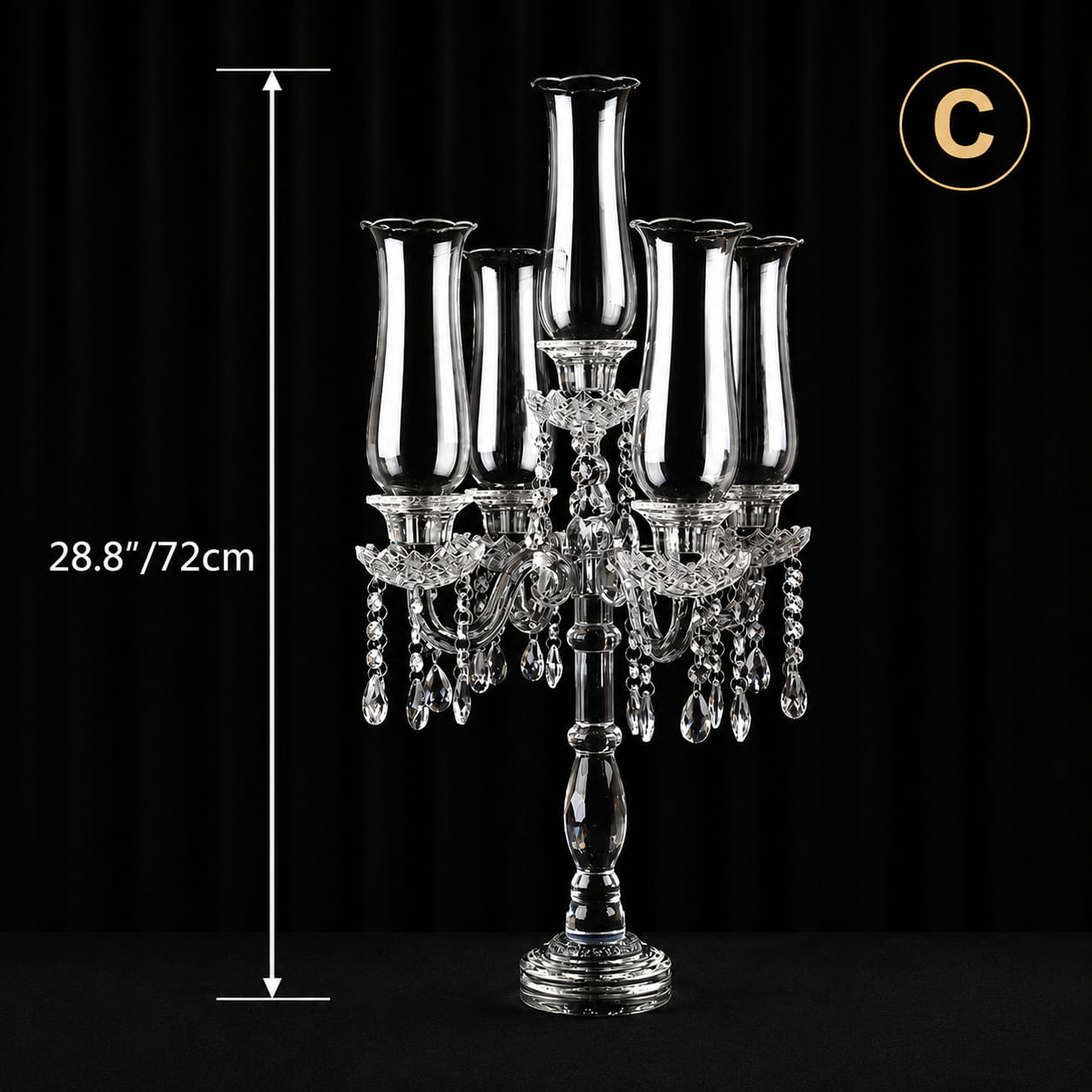 5 Arm 28.4" Crystal Glass Candelabra Party Candle Holders