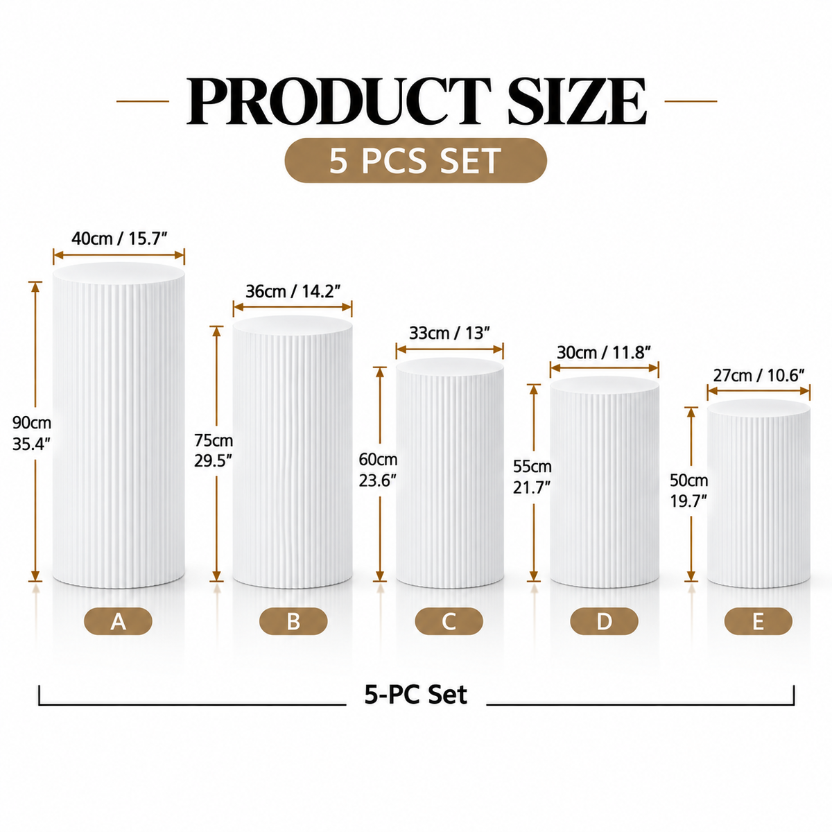 5-Piece Set White Ribbed Metal Dessert Pedestal Set 