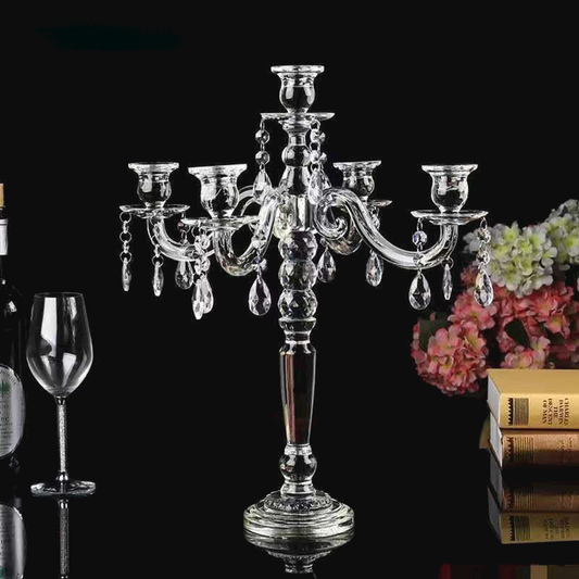 2 Sets | 20" Tall 5 Arm Crystal Glass  Candelabra | Wedding Centerpieces | Party  Candle Holders | Event table dining hall candelabra