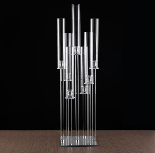 7 Arm 40" Crystal Glass Candelabra With Square Mirror Base