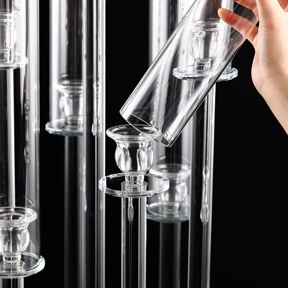 7 Arm Crystal Glass Candelabra With Square Mirror Base