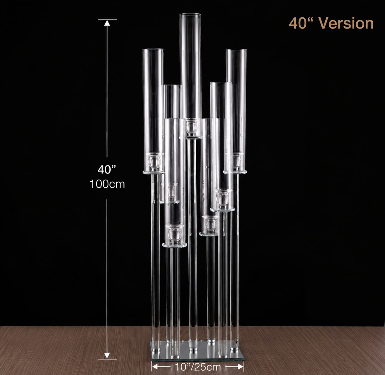 7 Arm 40" Crystal Glass Candelabra With Square Mirror Base