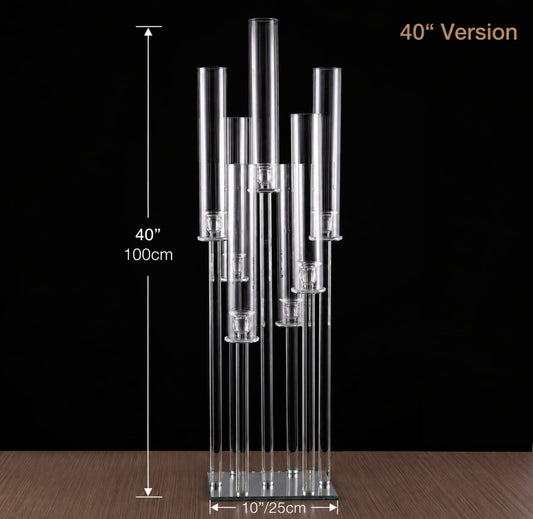 7 Arm 40" Crystal Glass Candelabra With Square Mirror Base