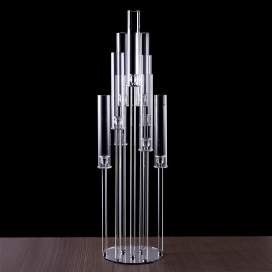 9 Arm 48" Crystal Glass Candelabra With Square Mirror Base