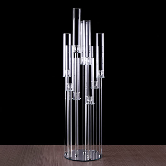 9 Arm 48" Crystal Glass Candelabra With Square Mirror Base