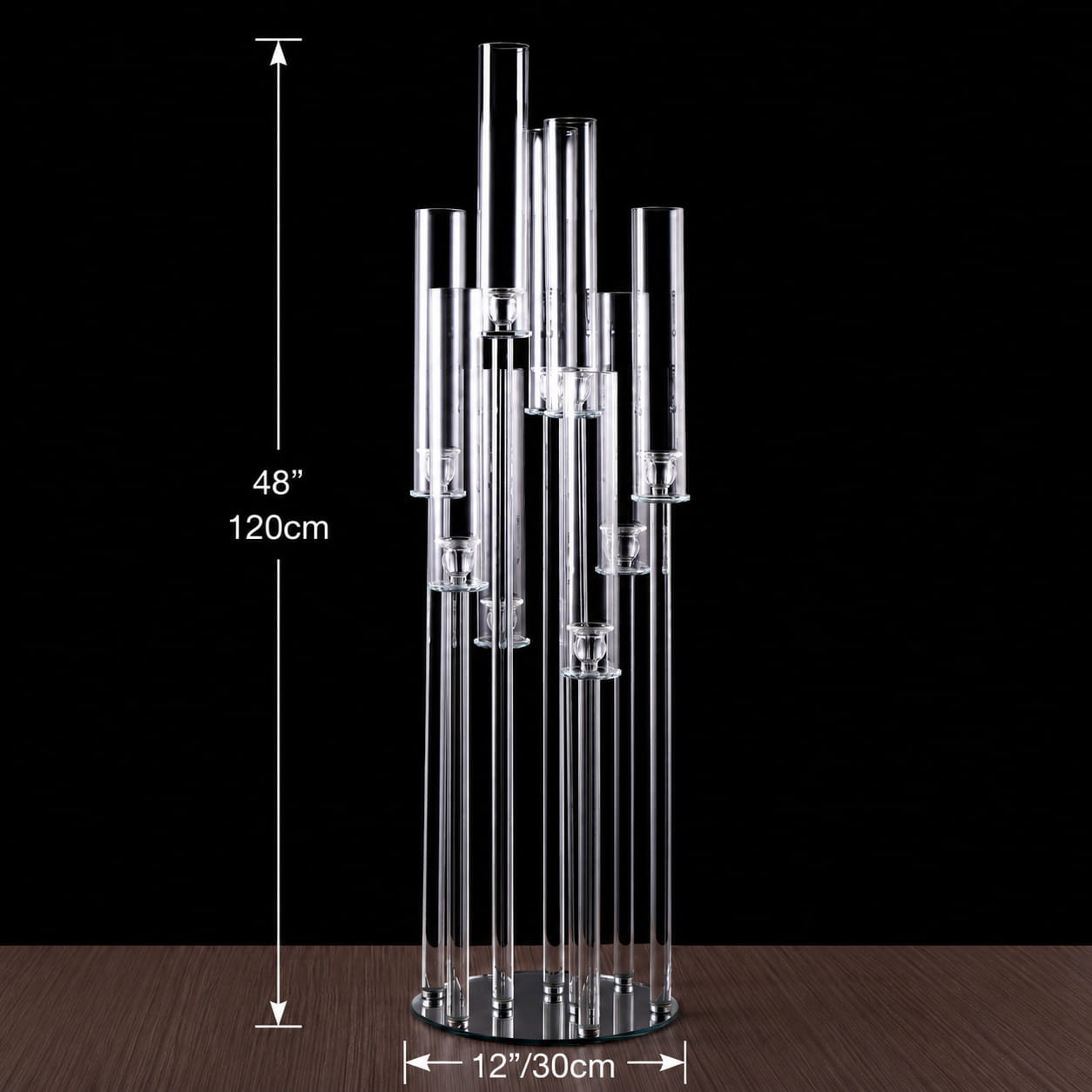 9 Arm 48" Crystal Glass Candelabra With Mirror Base
