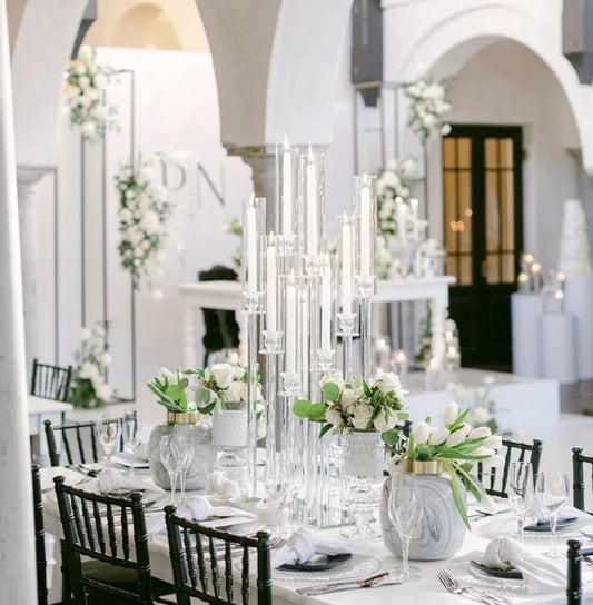 Square Mirror Base | 10 Arms 48 inches Tall | Crystal Glass  Candelabra | Wedding Centerpieces | Pillar Candle Holders