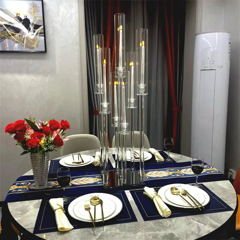 7 Arm Crystal Glass Candelabra With Square Mirror Base