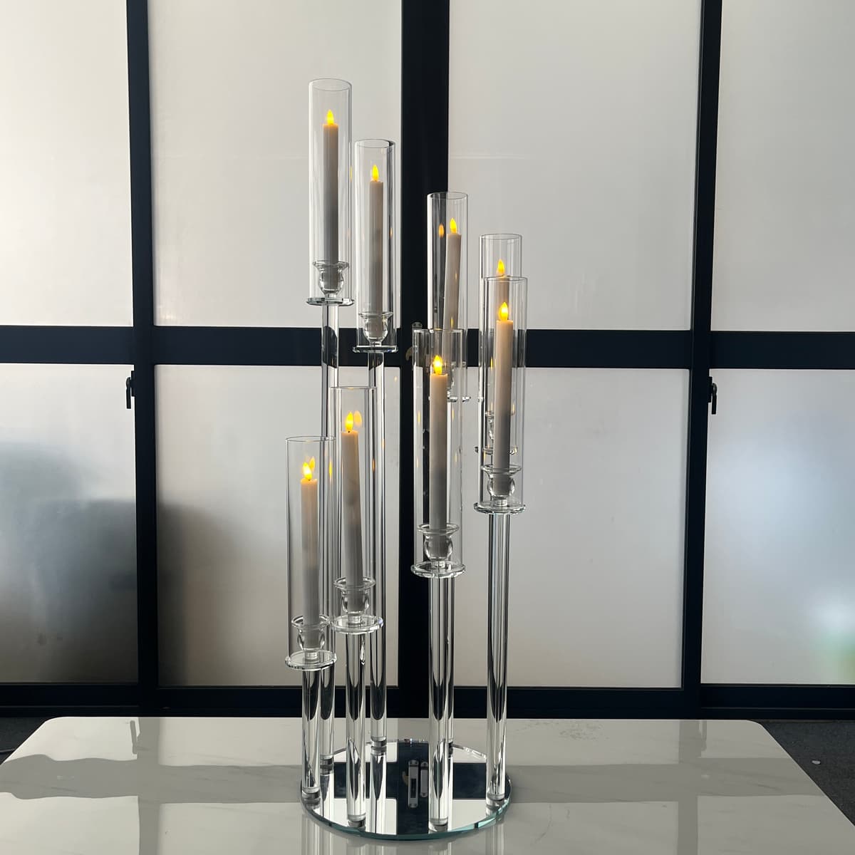 8 Arm 40" S-Shaped Crystal Glass Candelabra Wedding Centerpiece