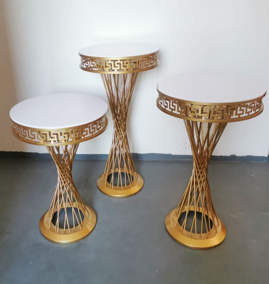 3-Piece Set | Twist Metal Gold Pedestal Dessert & Floral Stands | Gold Round Metal Cylinder  for Weddings, Parties, and Events