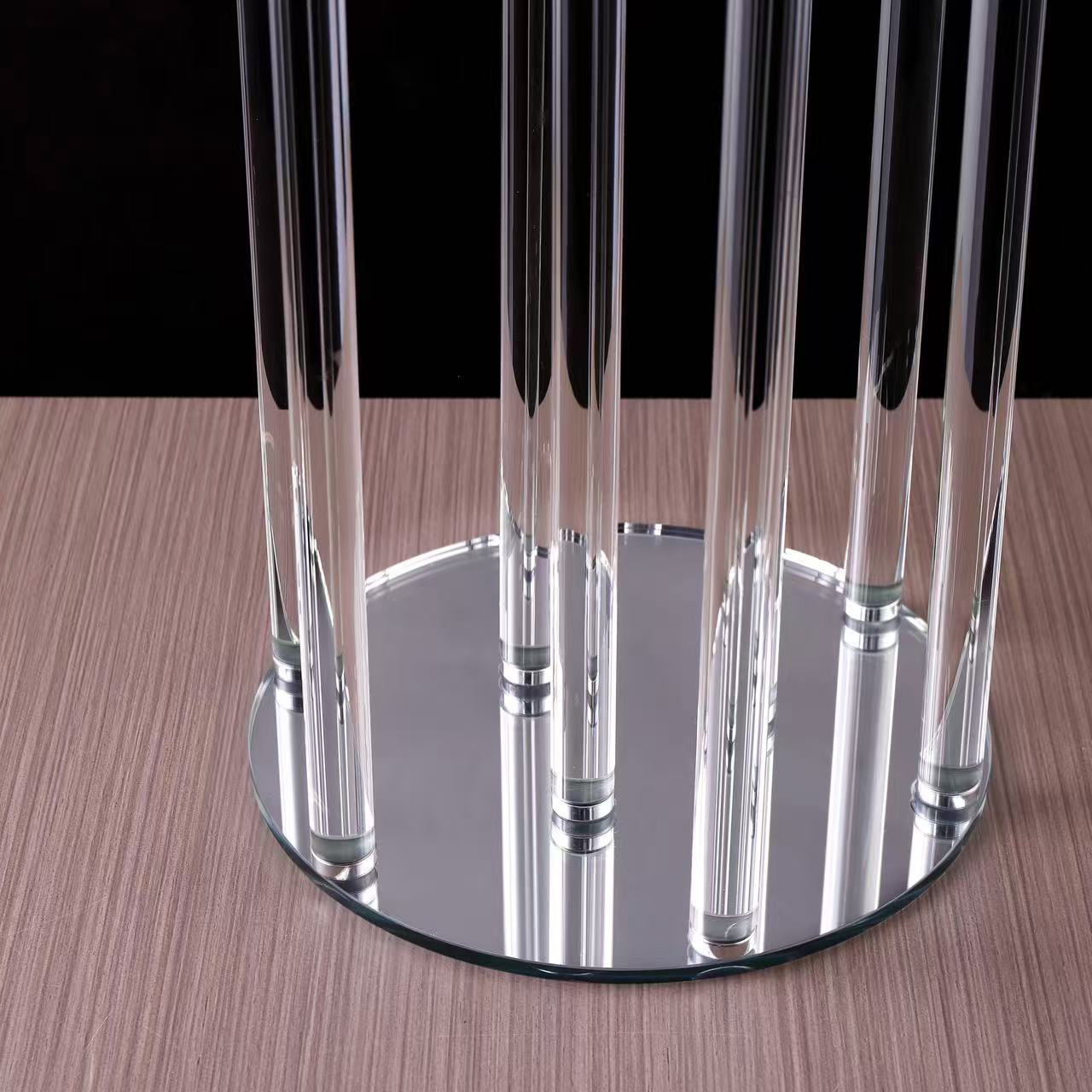 Crystal Glass Candelabra With Round Mirror Base