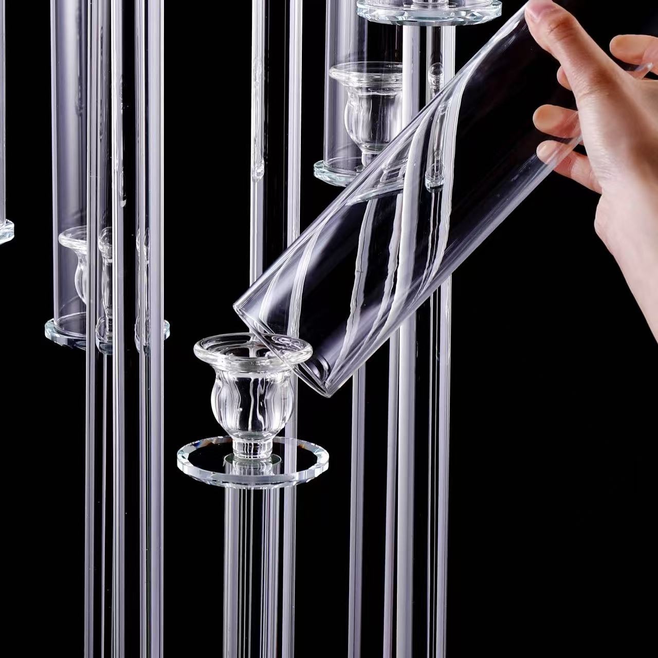 Crystal Glass Candelabra With Round Mirror Base