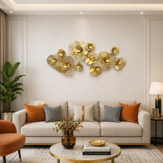 Handcrafted 3D Hollow Gold Metal Flower Wall Accent