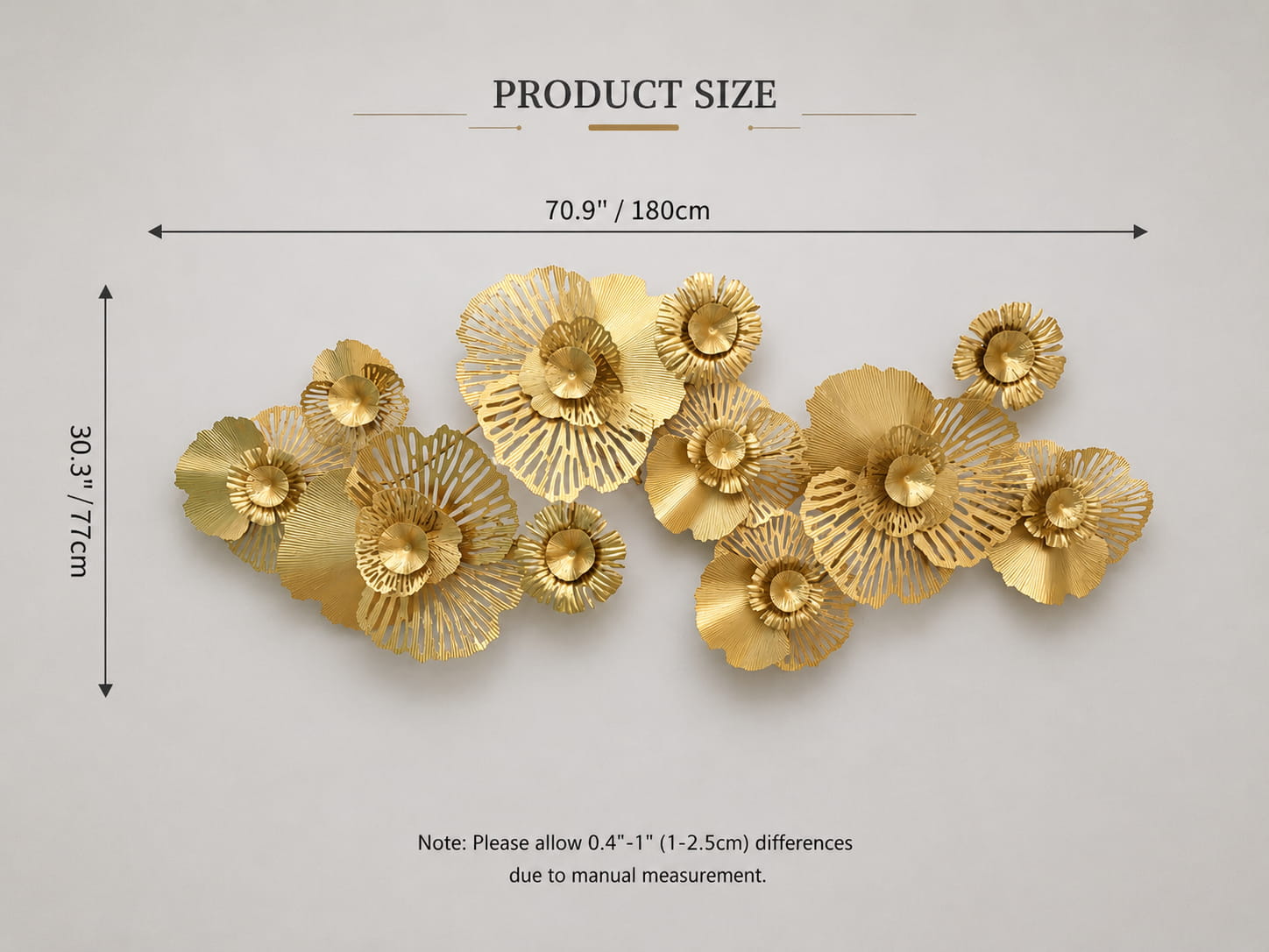 Handcrafted 3D Hollow Gold Metal Flower Wall Accent