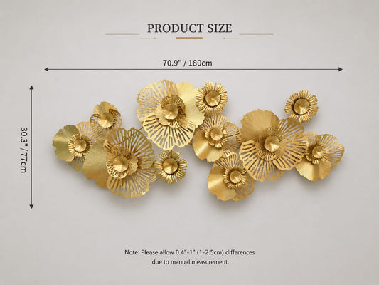 Handcrafted 3D Hollow Gold Metal Flower Wall Accent