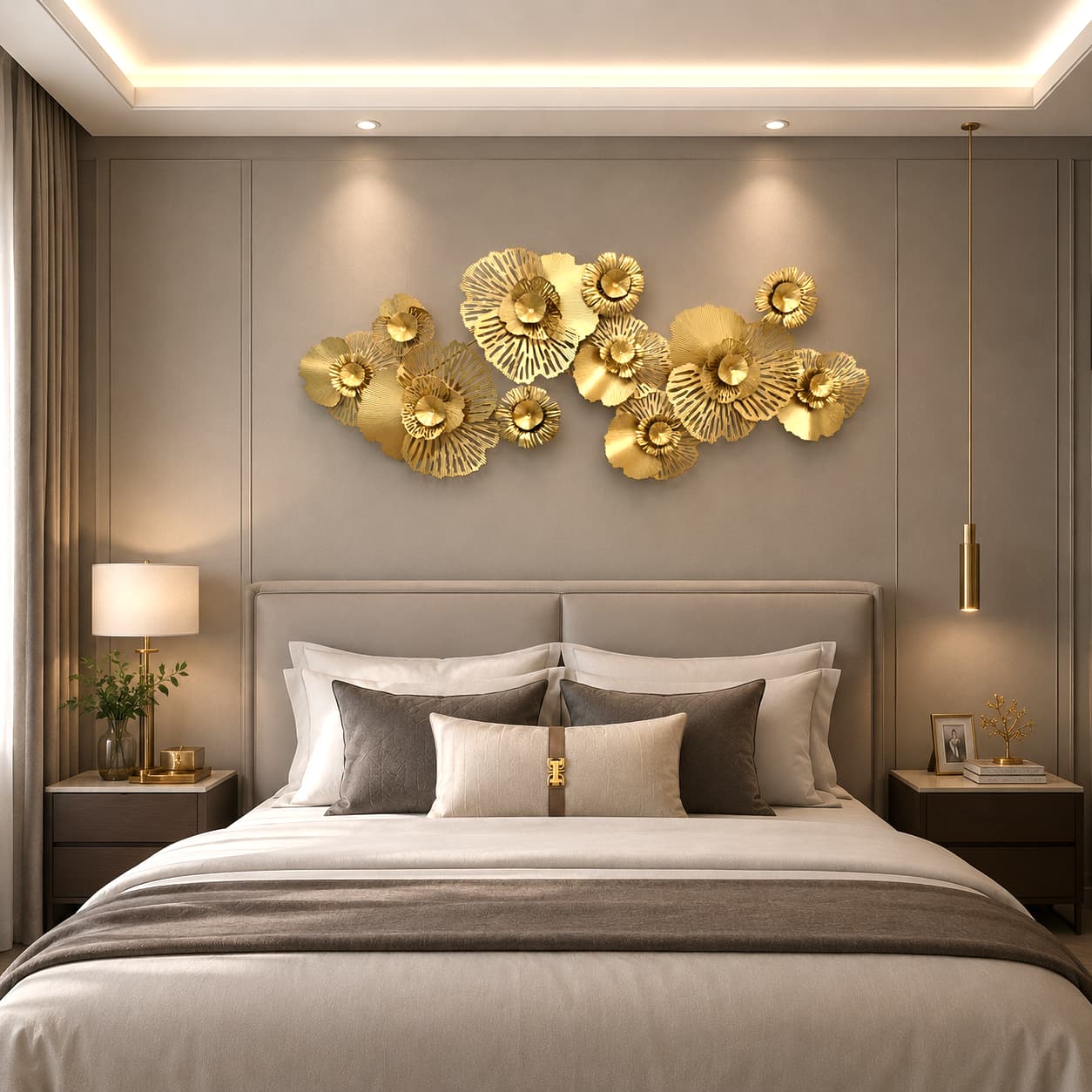 Handcrafted 3D Hollow Gold Metal Flower Wall Accent