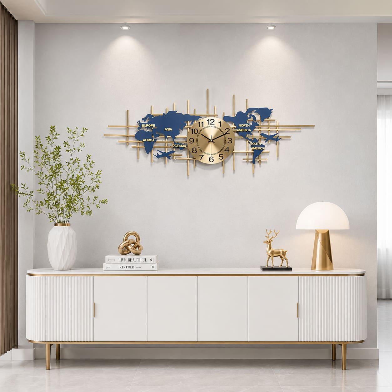 Modern 3D Metal World Map Wall Clock Decor