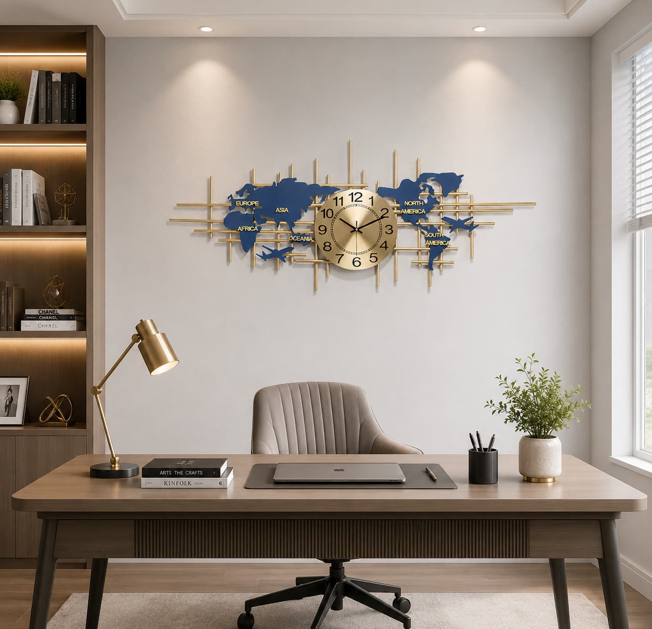 Modern 3D Metal World Map Wall Clock Decor